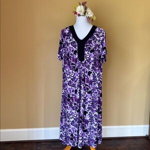 Just My Size V-Neck Purple Floral Midi Dress